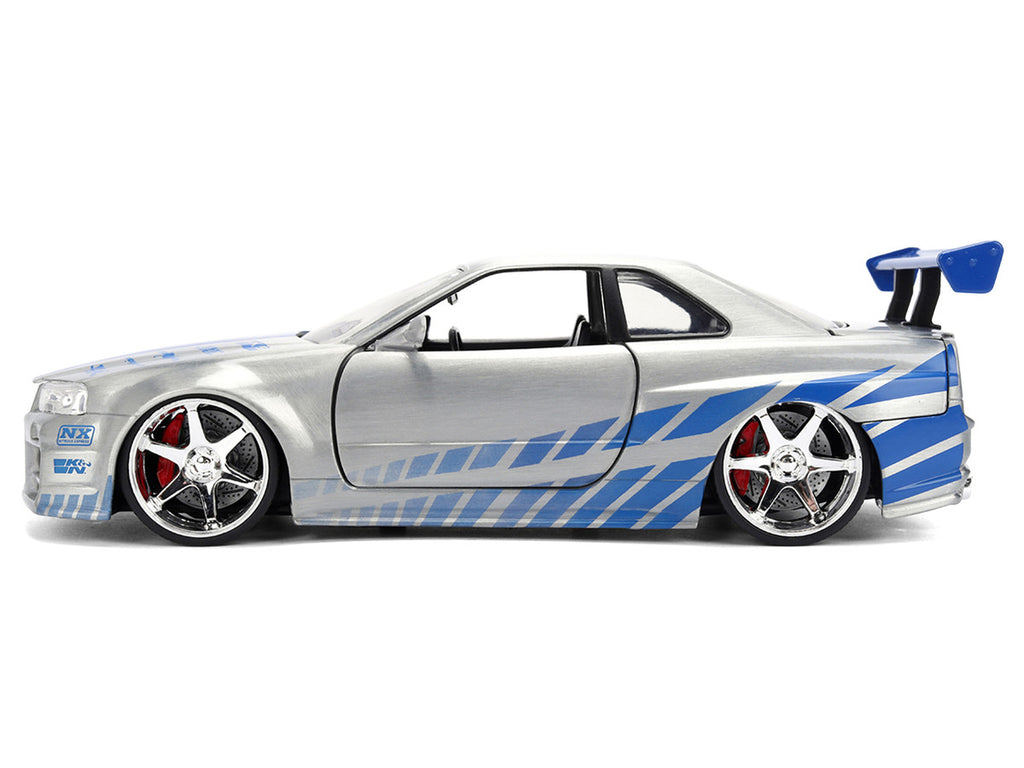 Brian's Nissan Skyline GT-R (R34) RHD (Right Hand Drive) Brush Finish  "2 Fast 2 Furious" (2003) Movie 25 Years of Fast & Furious Anniversary 1/24 by Jada-0