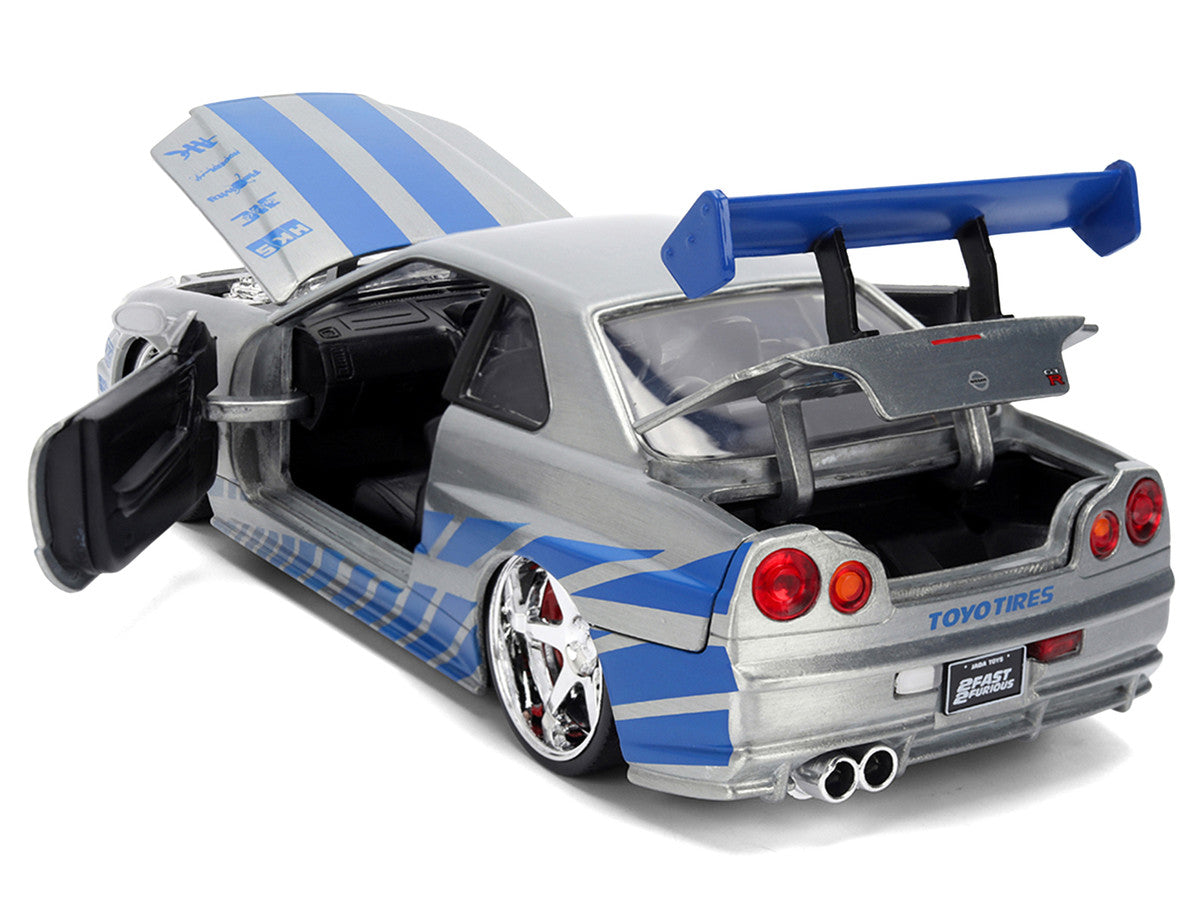 Brian's Nissan Skyline GT-R (R34) RHD (Right Hand Drive) Brush Finish  "2 Fast 2 Furious" (2003) Movie 25 Years of Fast & Furious Anniversary 1/24 by Jada-2
