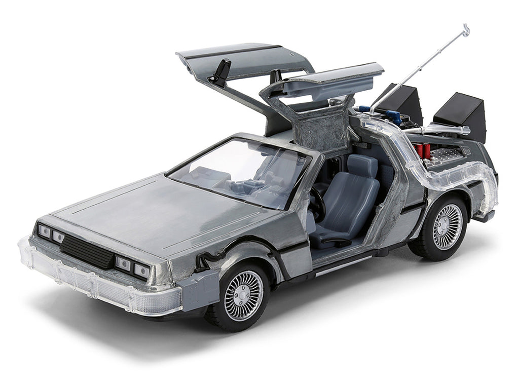 DeLorean Brushed Metal Time Machine with Lights "Back to the Future" (1985) Movie "40th Anniversary" Special Packaging "Hollywood Rides" Series 1/24 Diecast Model Car by Jada-3