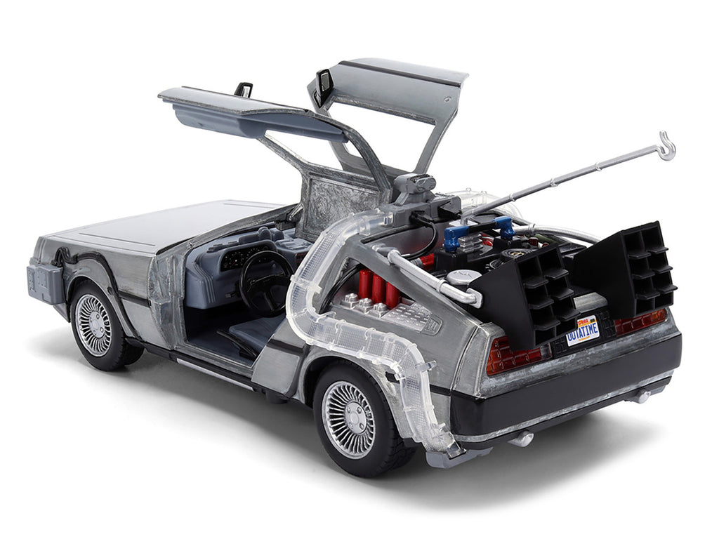 DeLorean Brushed Metal Time Machine with Lights "Back to the Future" (1985) Movie "40th Anniversary" Special Packaging "Hollywood Rides" Series 1/24 Diecast Model Car by Jada-2