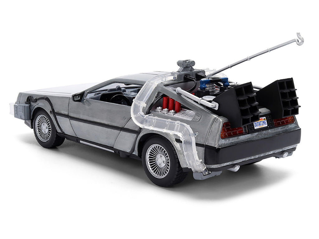 DeLorean Brushed Metal Time Machine with Lights "Back to the Future" (1985) Movie "40th Anniversary" Special Packaging "Hollywood Rides" Series 1/24 Diecast Model Car by Jada-1