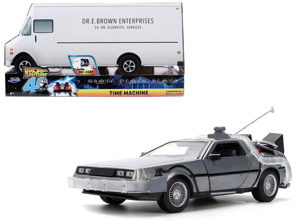 DeLorean Brushed Metal Time Machine with Lights "Back to the Future" (1985) Movie "40th Anniversary" Special Packaging "Hollywood Rides" Series 1/24 Diecast Model Car by Jada-4