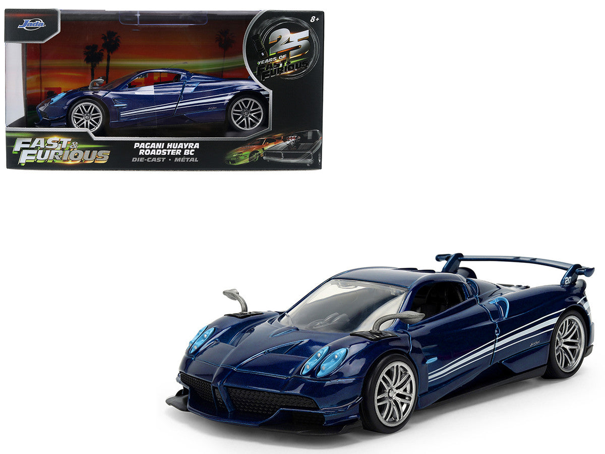 Pagani Huayra Roadster BC Blue Metallic with White Stripes "Fast X" (2023) Movie "Fast & Furious 25th Anniversary" Series 1/32 Diecast Model Car by Jada-4