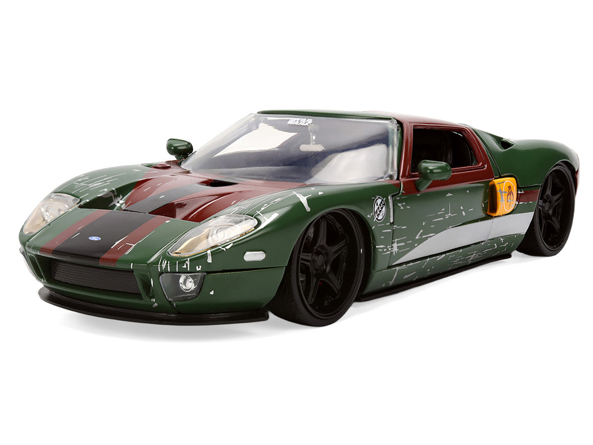2005 Ford GT Green (Weathered) with Graphics and Boba Fett Figure "Star Wars" Franchise "Hollywood Rides" Series 1/24 Diecast Model Car by Jada-1