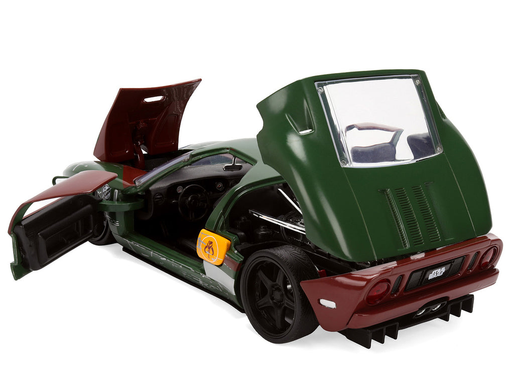 2005 Ford GT Green (Weathered) with Graphics and Boba Fett Figure "Star Wars" Franchise "Hollywood Rides" Series 1/24 Diecast Model Car by Jada-2