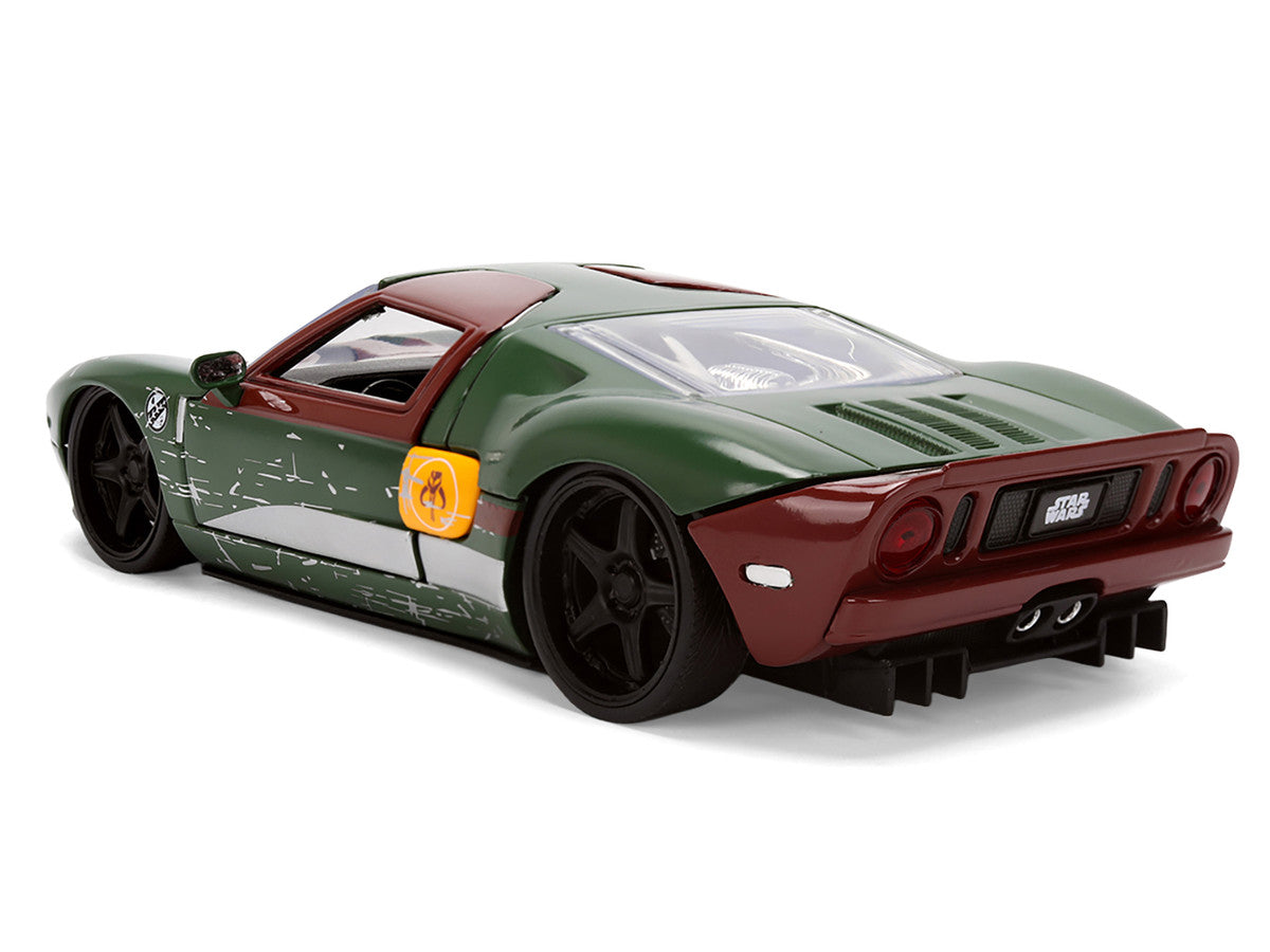 2005 Ford GT Green (Weathered) with Graphics and Boba Fett Figure "Star Wars" Franchise "Hollywood Rides" Series 1/24 Diecast Model Car by Jada-0