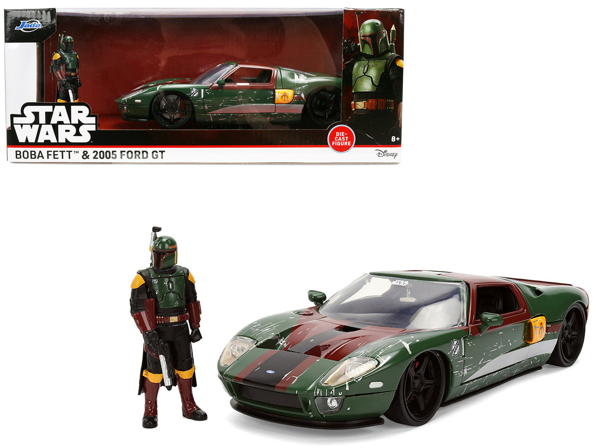 2005 Ford GT Green (Weathered) with Graphics and Boba Fett Figure "Star Wars" Franchise "Hollywood Rides" Series 1/24 Diecast Model Car by Jada-4