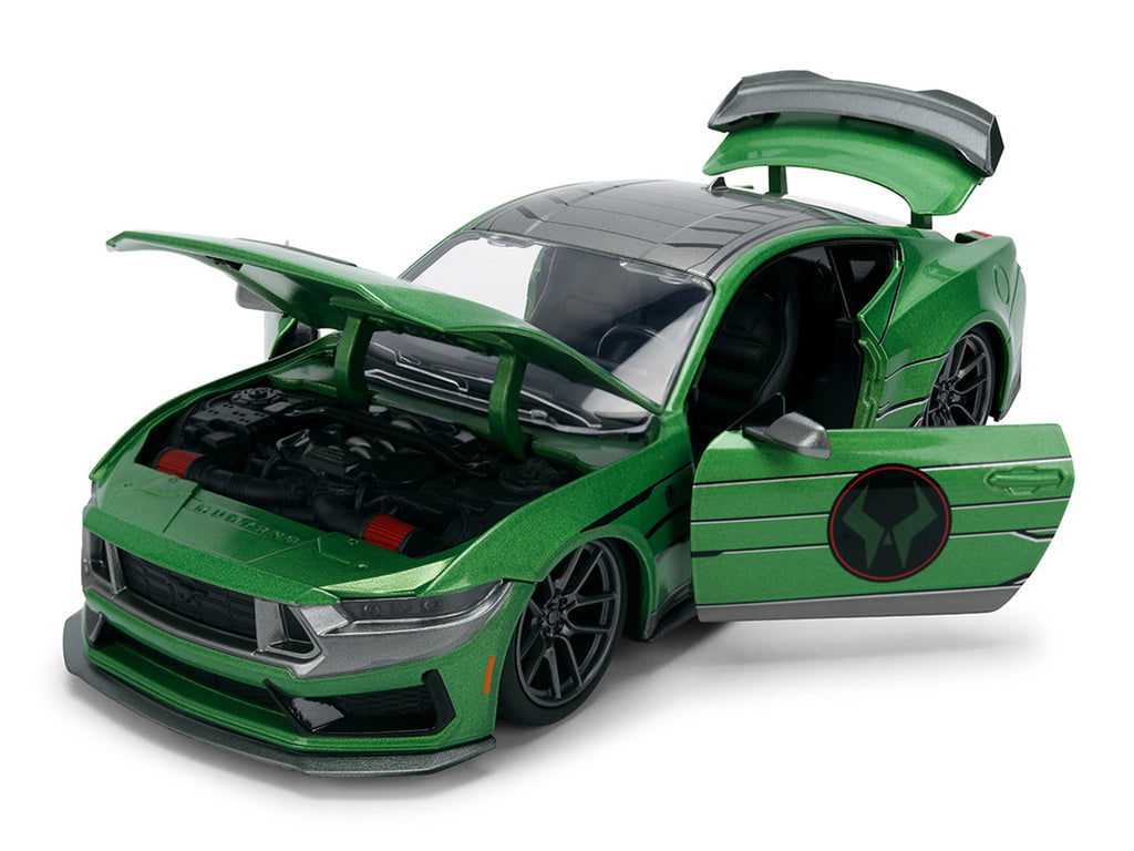 2024 Ford Mustang Dark Horse Green Metallic with Gray Top and Graphic with Doctor Doom Diecast Figure "Marvel's Doctor Doom" Character "Hollywood Rides" Series 1/24 Diecast Model Car by Jada-1