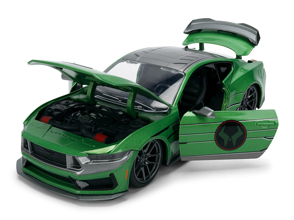 2024 Ford Mustang Dark Horse Green Metallic with Gray Top and Graphic with Doctor Doom Diecast Figure "Marvel's Doctor Doom" Character "Hollywood Rides" Series 1/24 Diecast Model Car by Jada-1