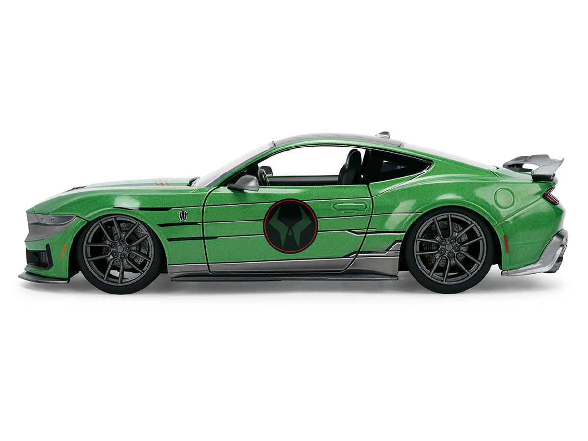2024 Ford Mustang Dark Horse Green Metallic with Gray Top and Graphic with Doctor Doom Diecast Figure "Marvel's Doctor Doom" Character "Hollywood Rides" Series 1/24 Diecast Model Car by Jada-2
