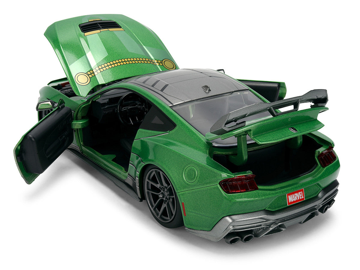 2024 Ford Mustang Dark Horse Green Metallic with Gray Top and Graphic with Doctor Doom Diecast Figure "Marvel's Doctor Doom" Character "Hollywood Rides" Series 1/24 Diecast Model Car by Jada-3