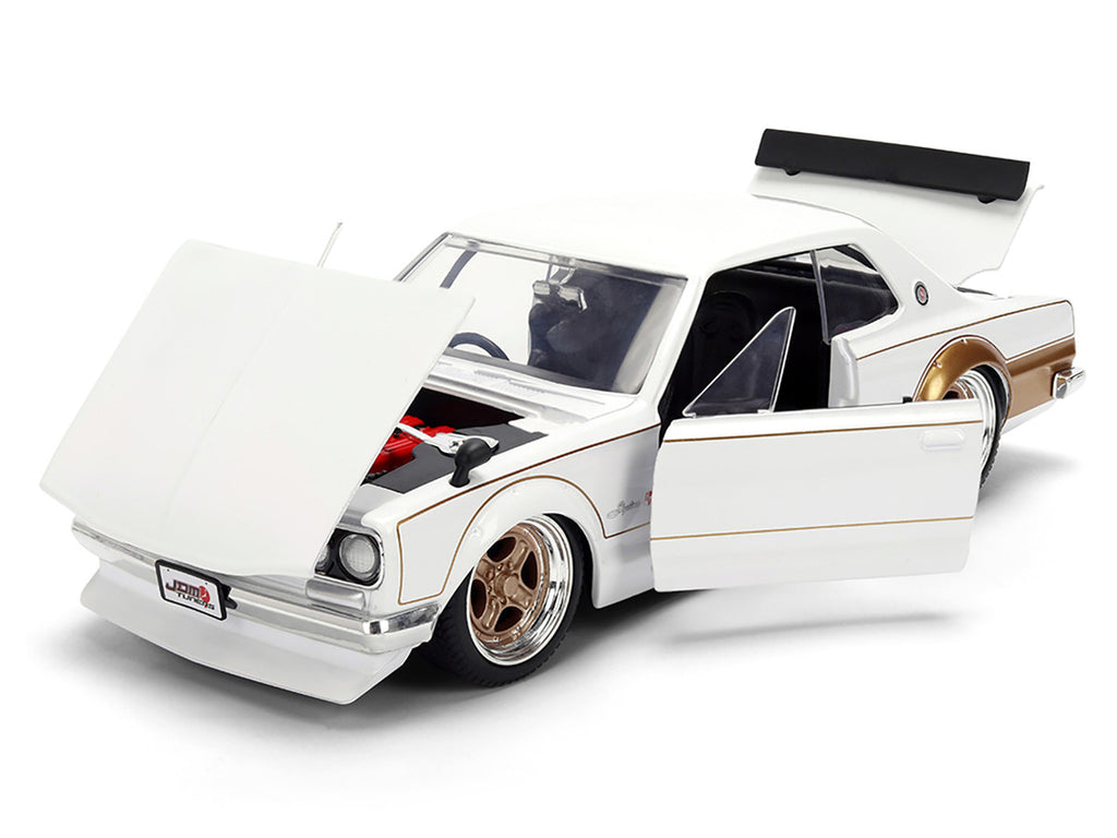 1971 Nissan Skyline 2000GT-R RHD (Right Hand Drive) White with Gold Graphics "JDM Tuners" Series 1/24 Diecast Model Car by Jada-3