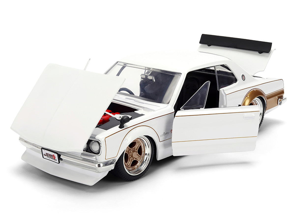 1971 Nissan Skyline 2000GT-R RHD (Right Hand Drive) White with Gold Graphics "JDM Tuners" Series 1/24 Diecast Model Car by Jada-3