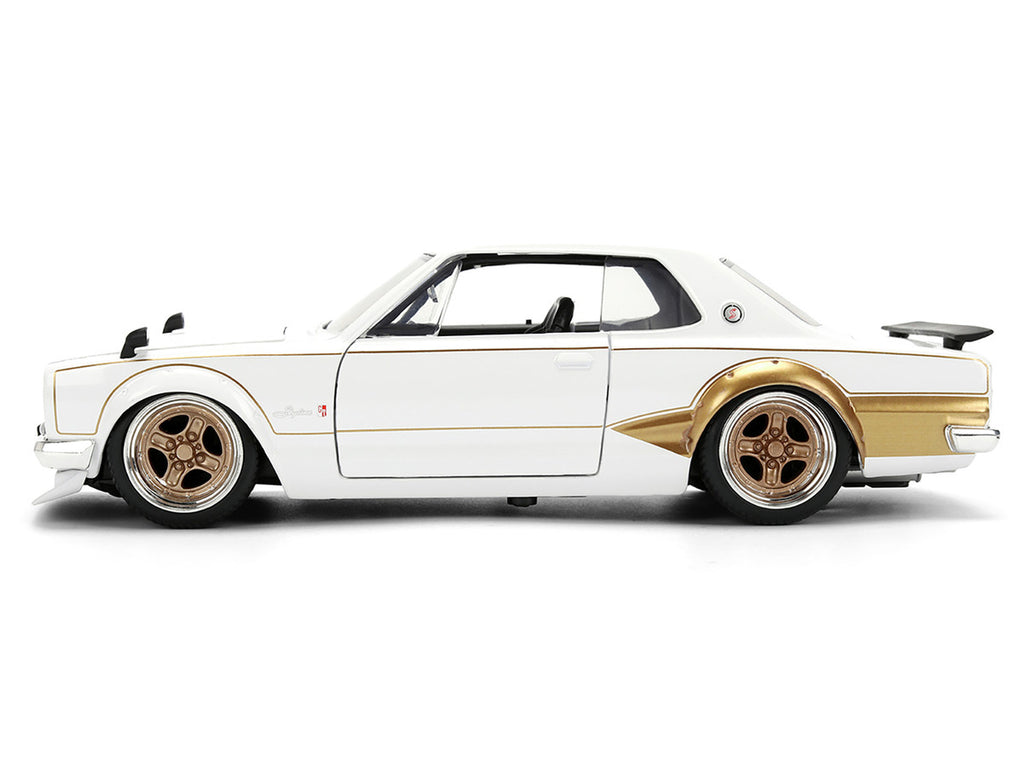 1971 Nissan Skyline 2000GT-R RHD (Right Hand Drive) White with Gold Graphics "JDM Tuners" Series 1/24 Diecast Model Car by Jada-0