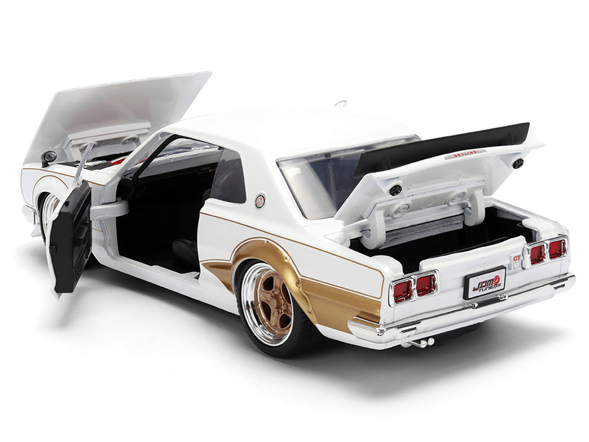 1971 Nissan Skyline 2000GT-R RHD (Right Hand Drive) White with Gold Graphics "JDM Tuners" Series 1/24 Diecast Model Car by Jada-1