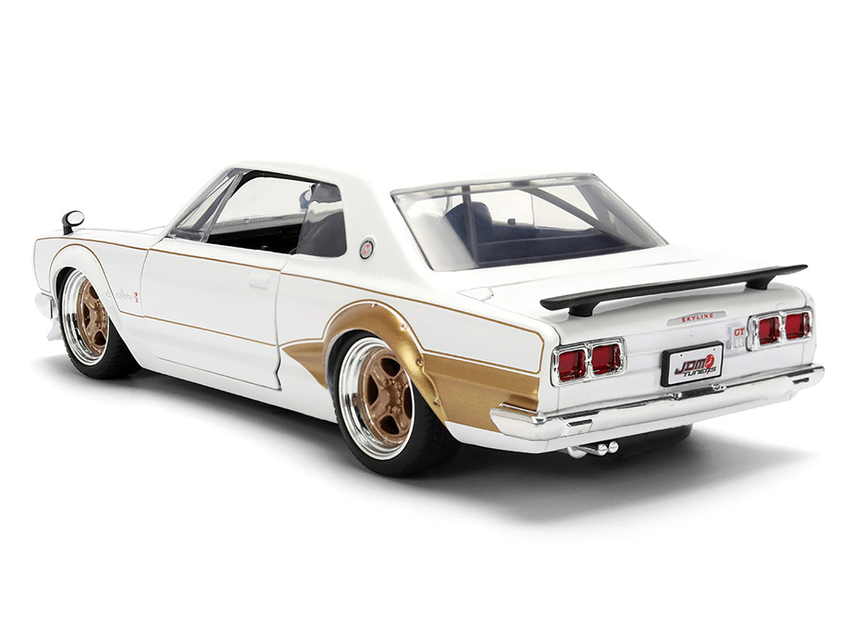 1971 Nissan Skyline 2000GT-R RHD (Right Hand Drive) White with Gold Graphics "JDM Tuners" Series 1/24 Diecast Model Car by Jada-2