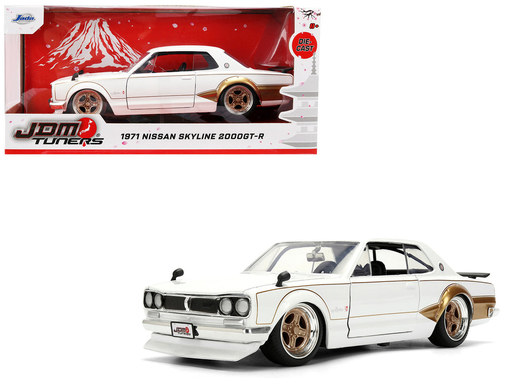 1971 Nissan Skyline 2000GT-R RHD (Right Hand Drive) White with Gold Graphics "JDM Tuners" Series 1/24 Diecast Model Car by Jada-4
