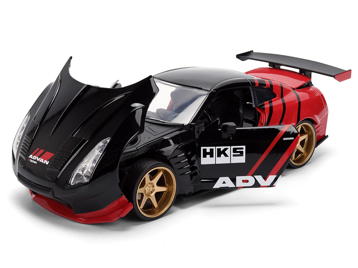 2009 Nissan GT-R (R35) Ben Sopra "Advan" Black and Red "JDM Tuners" Series 1/24 Diecast Model Car by Jada-3