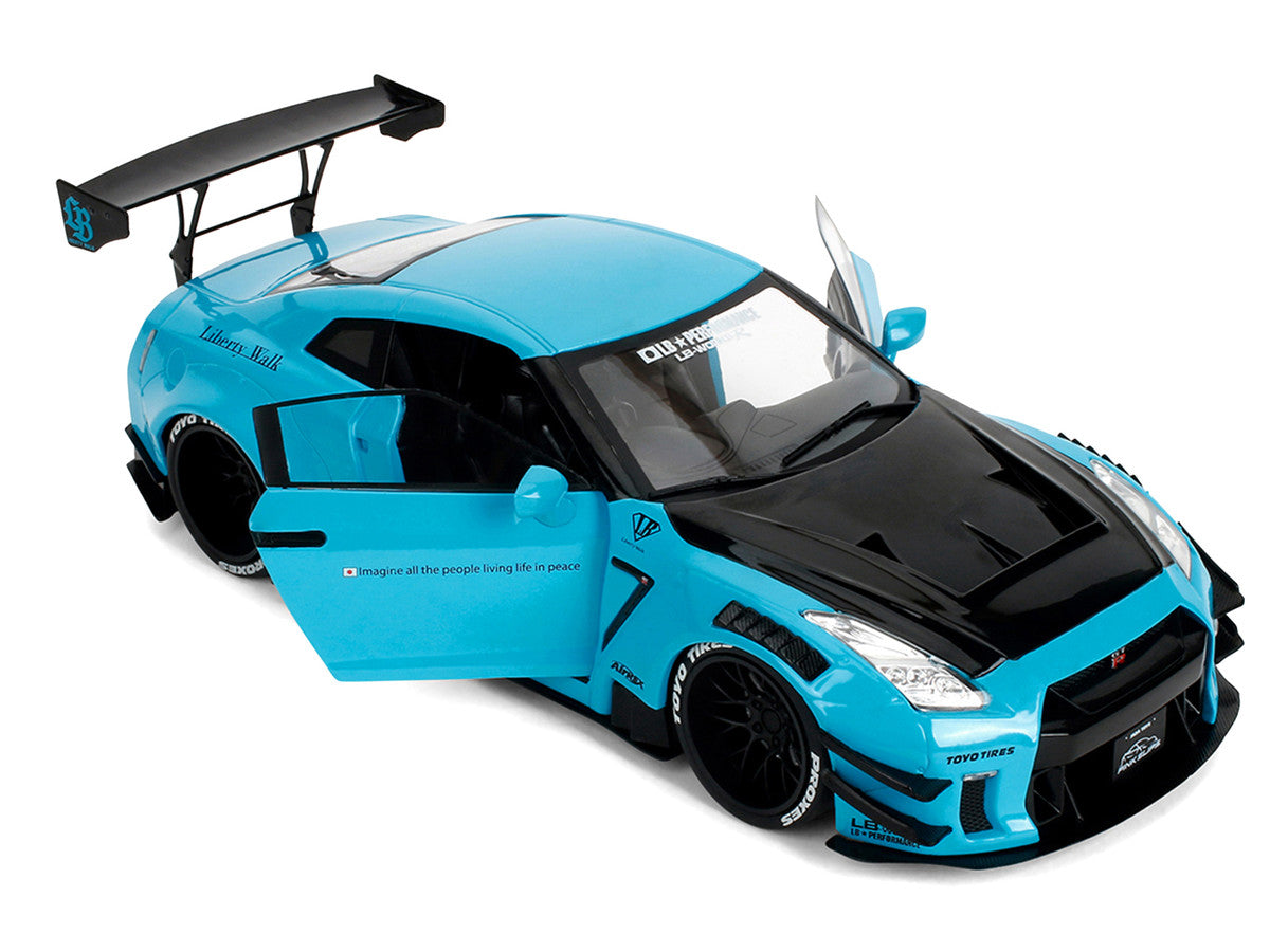 Nissan GT-R (R35) Liberty Walk Body Kit 2.0 RHD (Right Hand Drive) Blue with Black Hood "Pink Slips" Series 1/18 Diecast Model Car by Jada-3