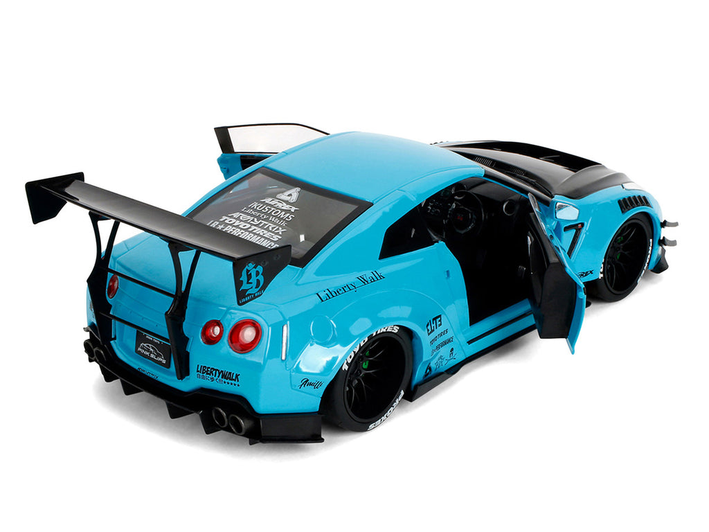 Nissan GT-R (R35) Liberty Walk Body Kit 2.0 RHD (Right Hand Drive) Blue with Black Hood "Pink Slips" Series 1/18 Diecast Model Car by Jada-0