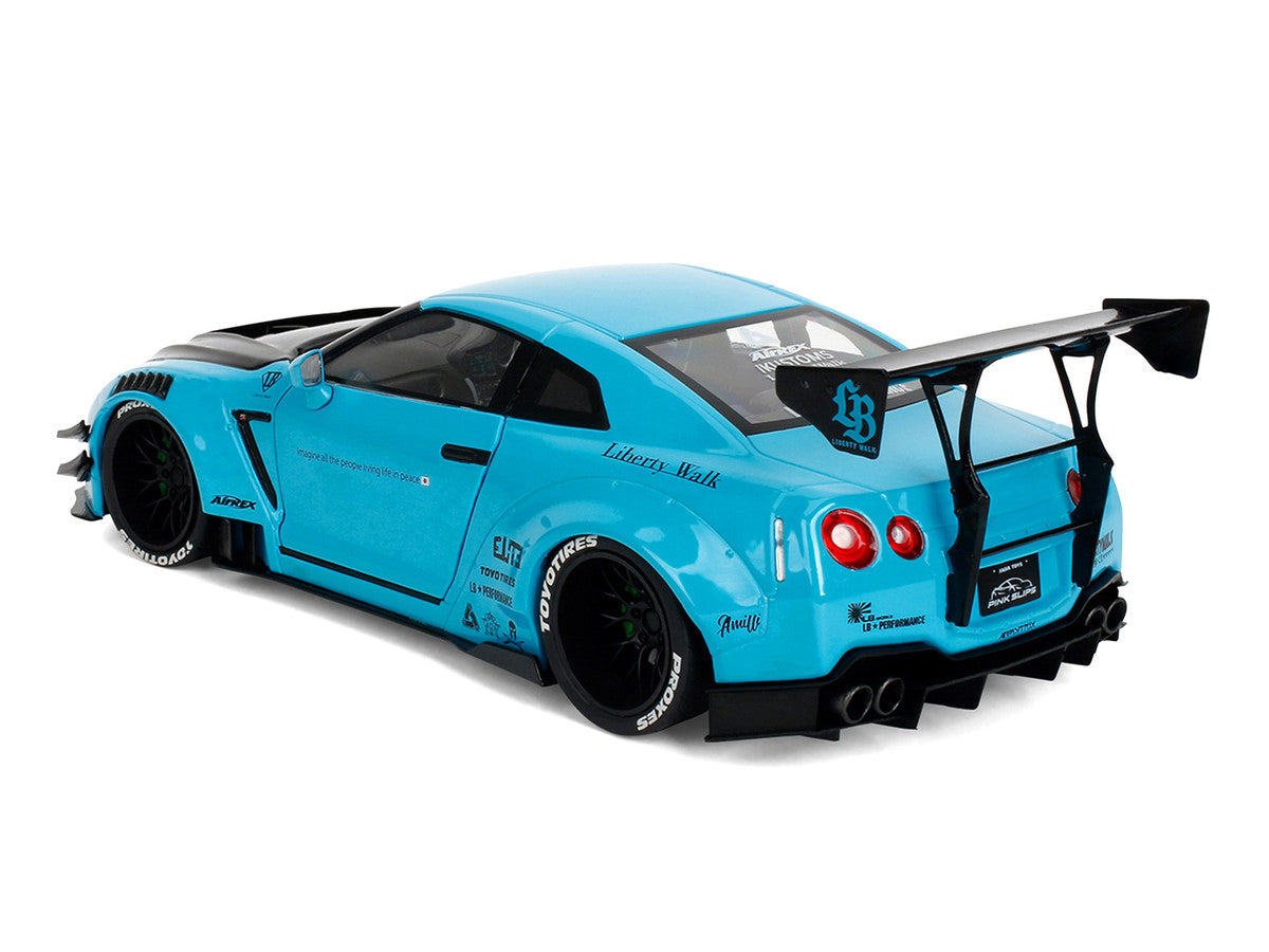 Nissan GT-R (R35) Liberty Walk Body Kit 2.0 RHD (Right Hand Drive) Blue with Black Hood "Pink Slips" Series 1/18 Diecast Model Car by Jada-2