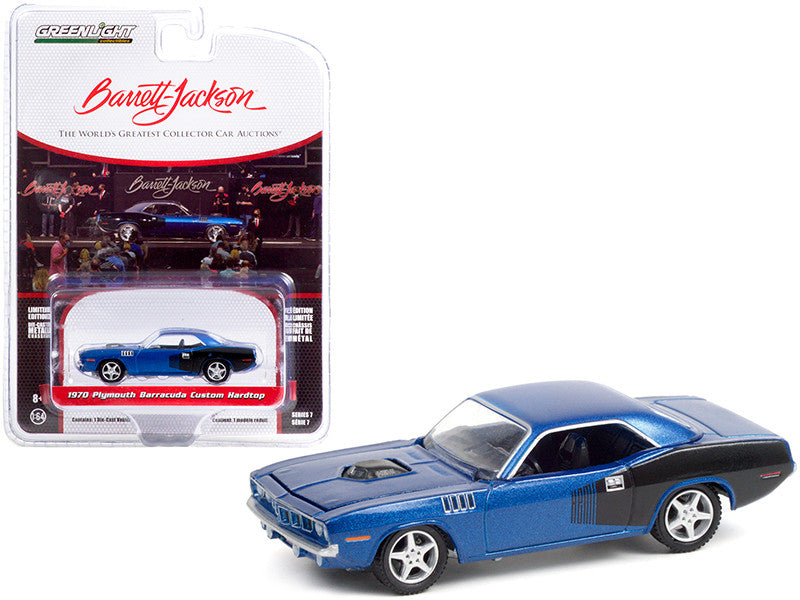 1970 Plymouth Barracuda Custom Hardtop Blue Metallic and Black with Modern HEMI Lettering (Lot #720) Barrett Jackson "Scottsdale Edition" Series 7 1/64 Diecast Model Car by Greenlight-0