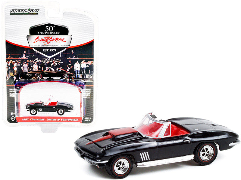 1967 Chevrolet Corvette Convertible Black with Red Stripe and Red Interior (Lot #1367) Barrett Jackson "Scottsdale Edition" Series 8 1/64 Diecast Model Car by Greenlight-0