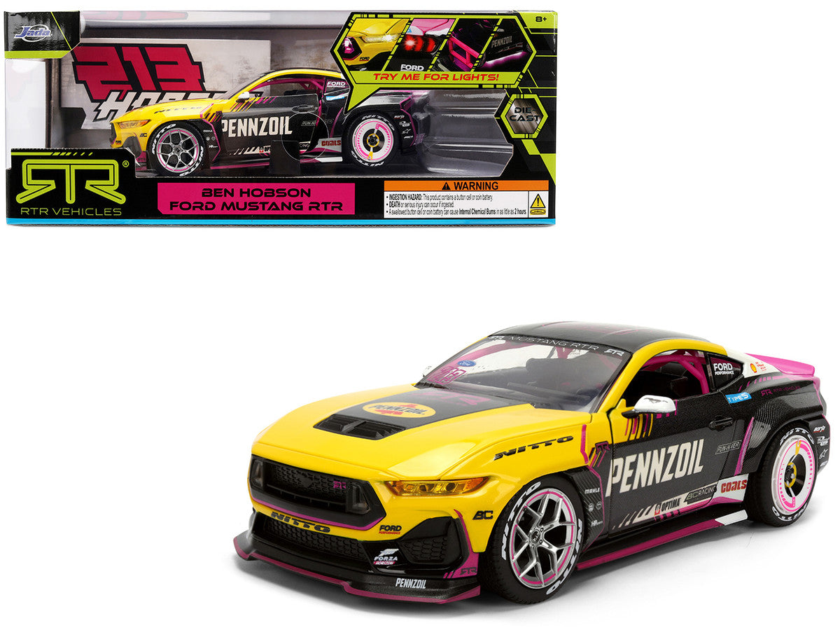 Ford Mustang RTR #213 Ben Hobson "Pennzoil" "Formula Drift PRO Championship" (2025) with Lights "RTR Vehicles" Series 1/24 Diecast Model Car by Jada-4