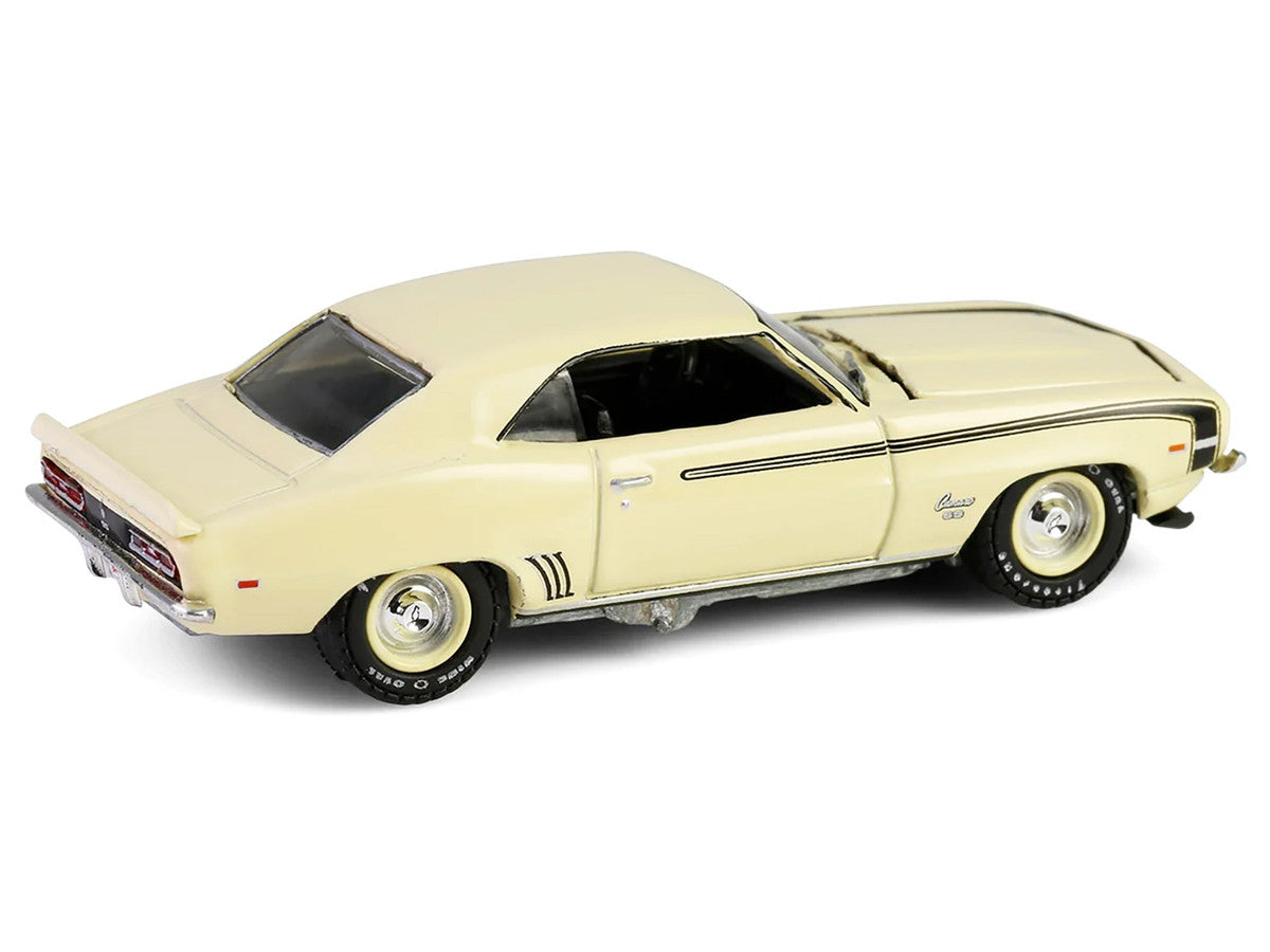 1969 Chevrolet Camaro SS 396 Butternut Yellow with Black Stripes "Barrett-Jackson" Series 15 1/64 Diecast Model Car by Greenlight-3