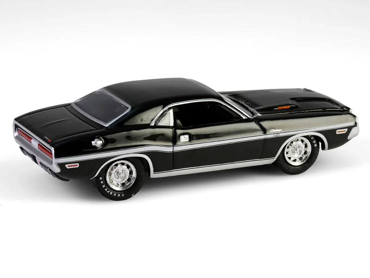 1970 Dodge Challenger R/T 440 Black with White Stripes "Barrett-Jackson" Series 15 1/64 Diecast Model Car by Greenlight-1