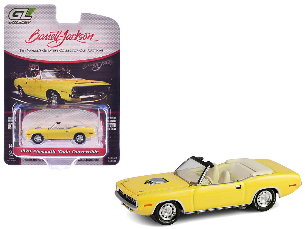 1970 Plymouth 'Cuda Convertible Yellow "Barrett-Jackson" Series 15 1/64 Diecast Model Car by Greenlight-4