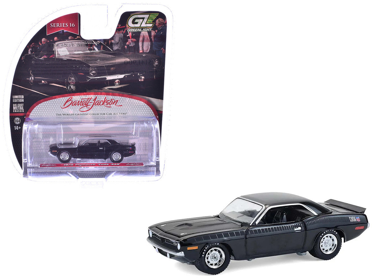 1970 Plymouth 'Cuda AAR Black with Gray Stripes "Barrett-Jackson" Series 16 1/64 Diecast Model Car by Greenlight-4