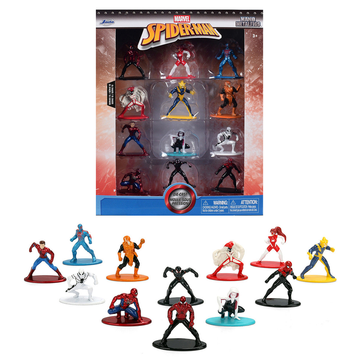 Set of 12 Diecast Figures "Spider-Man" Franchise "Nano Metalfigs" Series Diecast Models  by Jada-0