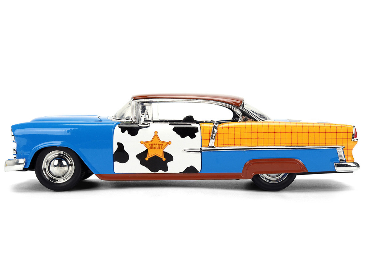 1955 Chevrolet Bel Air Blue with Graphics and Woody Diecast Figure "Toy Story" Franchise "Hollywood Rides" Series 1/24 Diecast Model Car by Jada-2