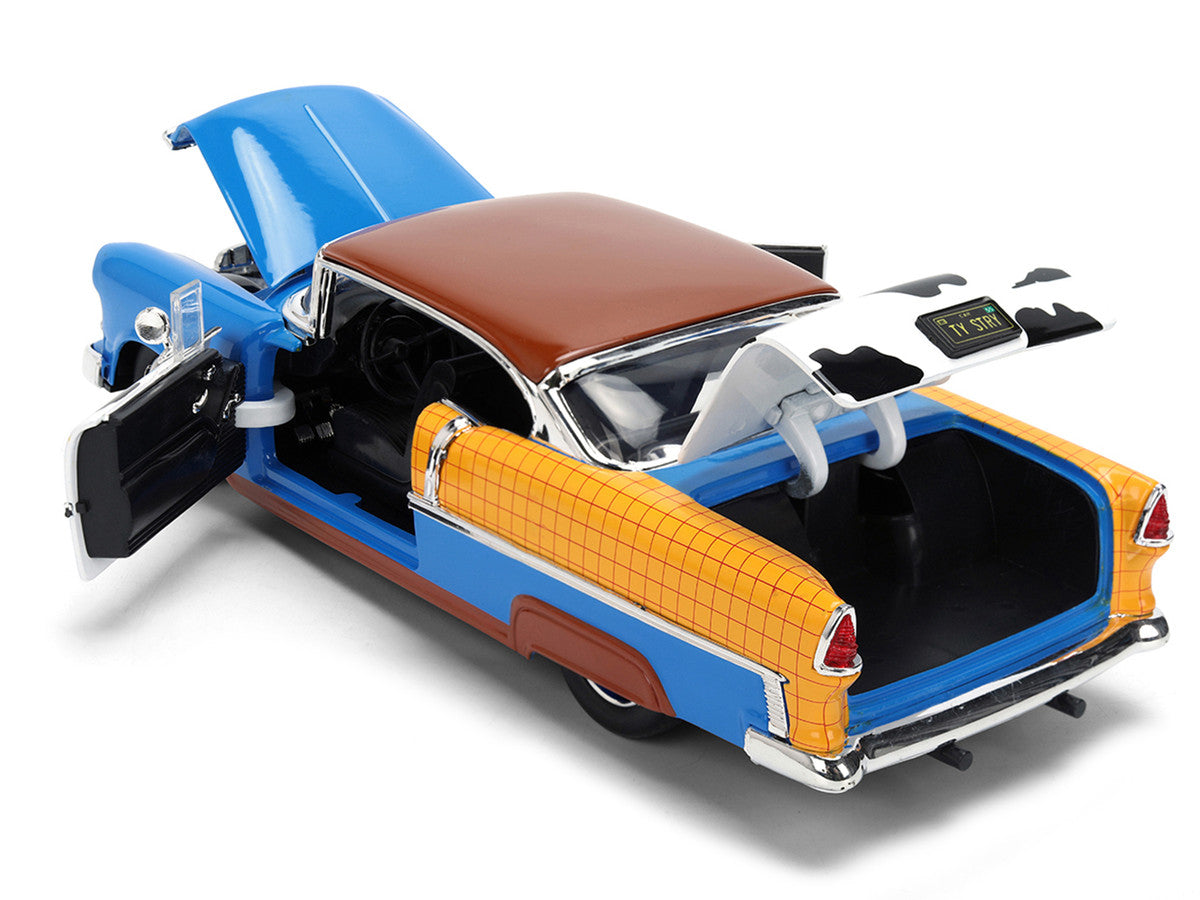 1955 Chevrolet Bel Air Blue with Graphics and Woody Diecast Figure "Toy Story" Franchise "Hollywood Rides" Series 1/24 Diecast Model Car by Jada-3