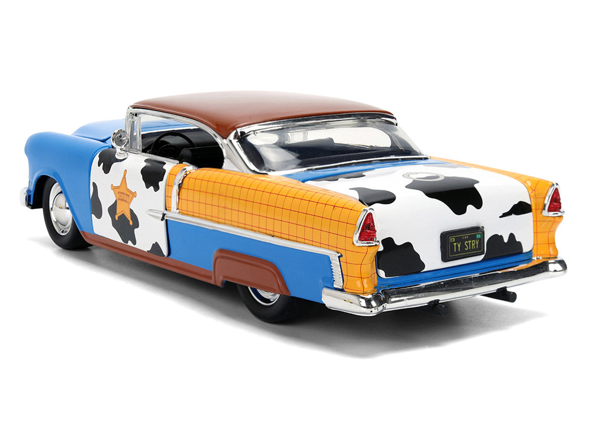 1955 Chevrolet Bel Air Blue with Graphics and Woody Diecast Figure "Toy Story" Franchise "Hollywood Rides" Series 1/24 Diecast Model Car by Jada-4