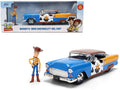 1955 Chevrolet Bel Air Blue with Graphics and Woody Diecast Figure "Toy Story" Franchise "Hollywood Rides" Series 1/24 Diecast Model Car by Jada-0