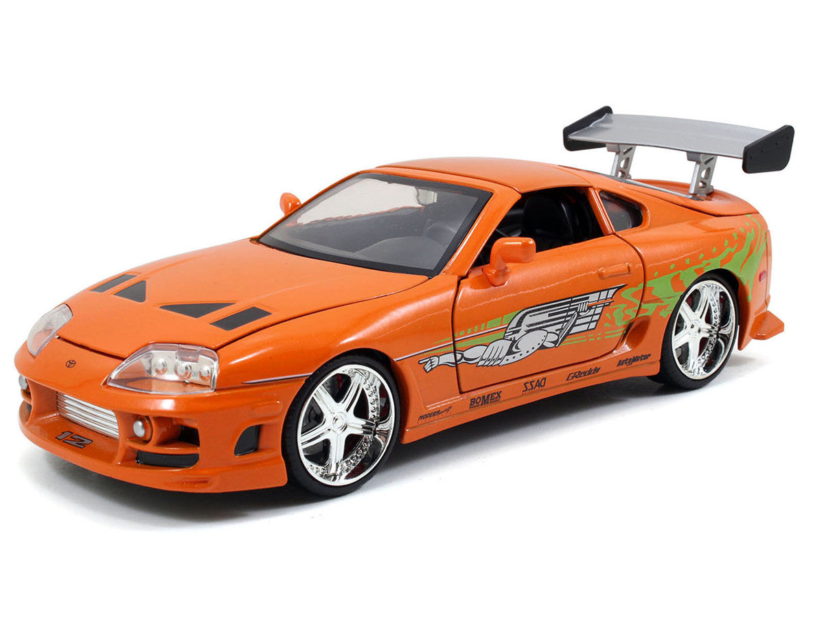 Dom's 1970 Dodge Charger R/T Black and Brian's Toyota Supra Orange with Graphics Set of 2 Cars "Fast & Furious 25th Anniversary" "Fast & Furious" Series 1/24 Diecast Model Cars by Jada-2