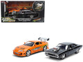 Dom's 1970 Dodge Charger R/T Black and Brian's Toyota Supra Orange with Graphics Set of 2 Cars "Fast & Furious 25th Anniversary" "Fast & Furious" Series 1/24 Diecast Model Cars by Jada-0