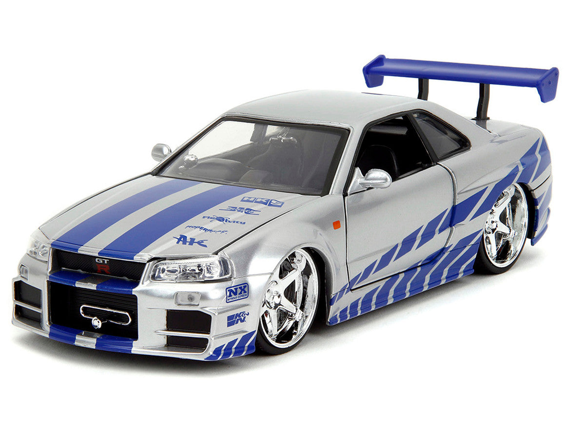 Brian's Nissan Skyline GT-R (R34) Silver Metallic with Blue Stripes and Suki's Honda S2000 Pink with Graphics Set of 2 Cars "Fast & Furious 25th Anniversary" "Fast & Furious" Series 1/24 Diecast Model Cars by Jada-3