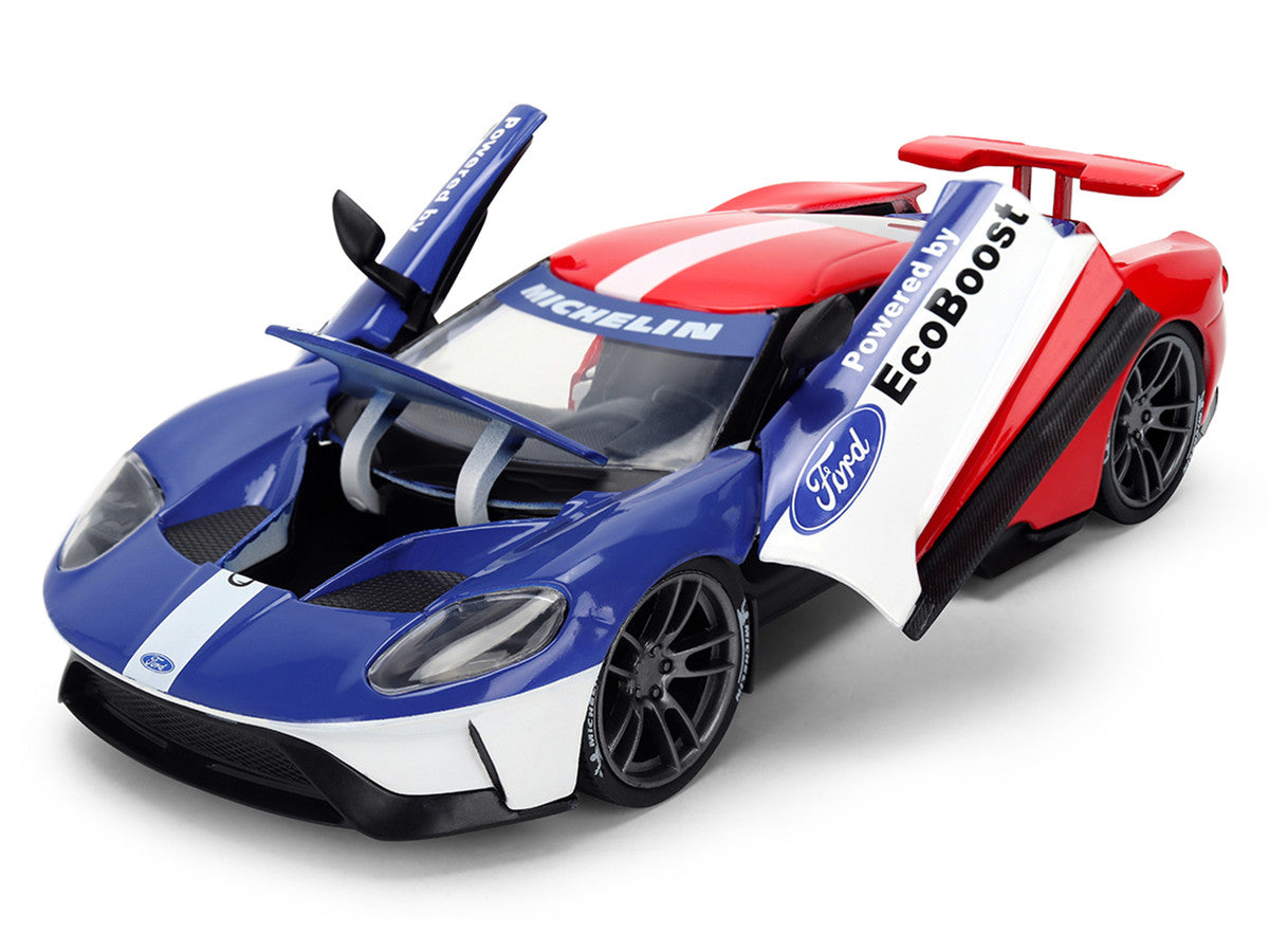 2017 Ford GT Blue and Red with White Stripes with Michelin Man Diecast Figure "Michelin Tires" "Hollywood Rides" Series 1/24 Diecast Model Car by Jada-2