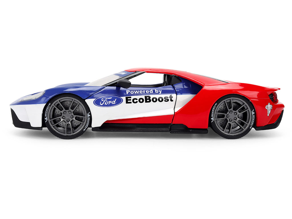 2017 Ford GT Blue and Red with White Stripes with Michelin Man Diecast Figure "Michelin Tires" "Hollywood Rides" Series 1/24 Diecast Model Car by Jada-3