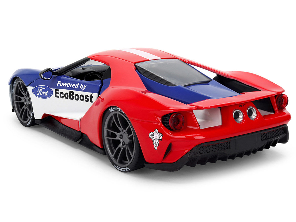 2017 Ford GT Blue and Red with White Stripes with Michelin Man Diecast Figure "Michelin Tires" "Hollywood Rides" Series 1/24 Diecast Model Car by Jada-4