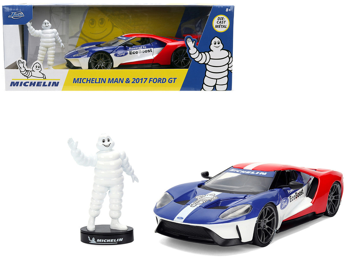 2017 Ford GT Blue and Red with White Stripes with Michelin Man Diecast Figure "Michelin Tires" "Hollywood Rides" Series 1/24 Diecast Model Car by Jada-0