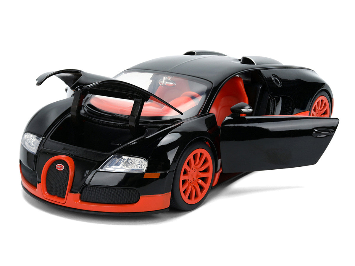 2011 Bugatti Veyron Black with Orange Accents and Orange Interior "Hyper-Spec" Series 1/24 Diecast Model Car by Jada-3