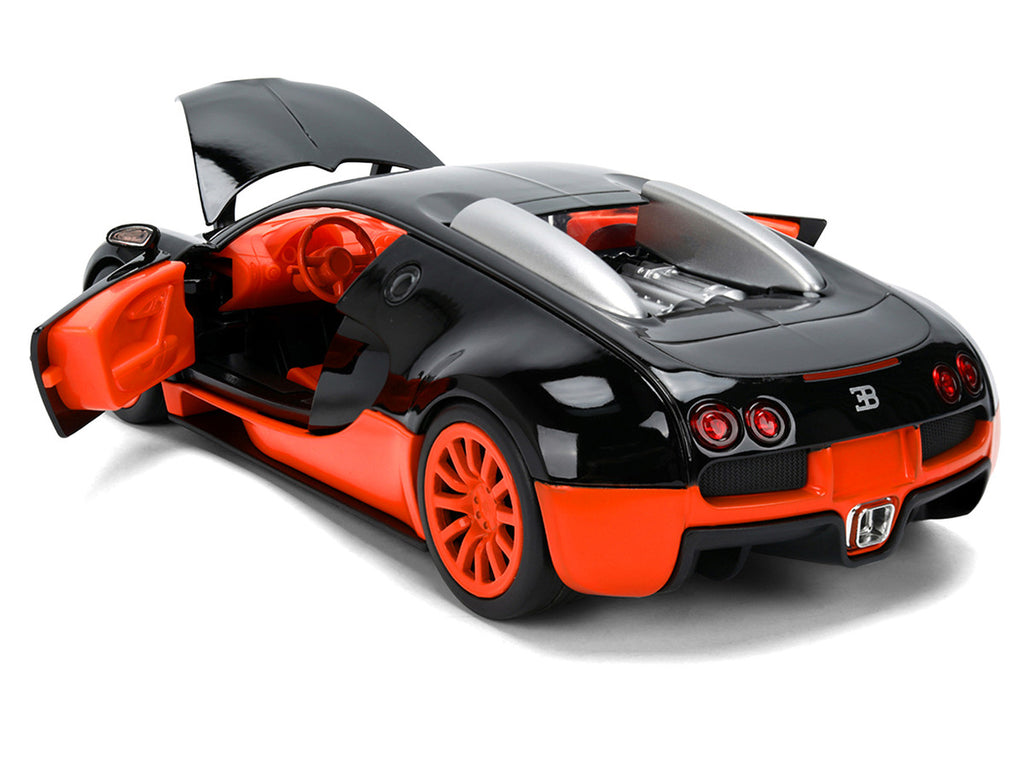 2011 Bugatti Veyron Black with Orange Accents and Orange Interior "Hyper-Spec" Series 1/24 Diecast Model Car by Jada-2
