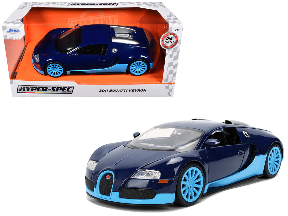 2011 Bugatti Veyron Dark Blue with Light Blue Accents "Hyper-Spec" Series 1/24 Diecast Model Car by Jada-4
