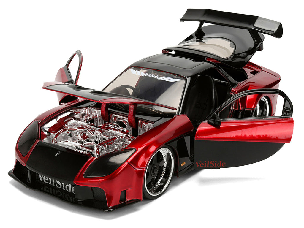 1995 Mazda RX-7 Widebody RHD (Right Hand Drive) "VeilSide" Black and Red Metallic "JDM Tuners" Series 1/24 Diecast Model Car by Jada-3