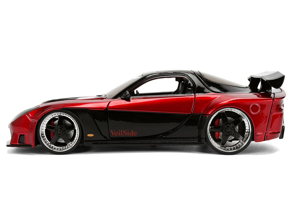 1995 Mazda RX-7 Widebody RHD (Right Hand Drive) "VeilSide" Black and Red Metallic "JDM Tuners" Series 1/24 Diecast Model Car by Jada-0