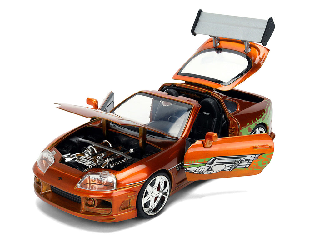 Brian's Toyota Supra Orange Color Brush Finish 25 Years of Fast & Furious Anniversary "The Fast and the Furious" (2001) Movie "Fast & Furious" Series 1/24 Diecast Model Car by Jada-1